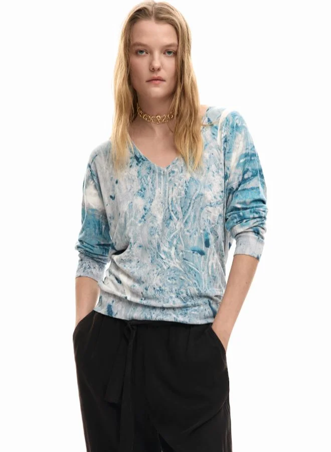 V-Neck Sweater With Abstract Print